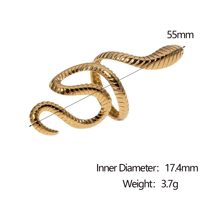 Minimalist Snake-Shaped Open Ring in Stainless Steel with Gold Plating for Women