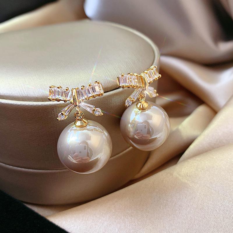 Minimalist Geometric Drop Earrings with Zircon and Pearl Accents in Gold-Plated Copper and 925 Sterling Silver Posts