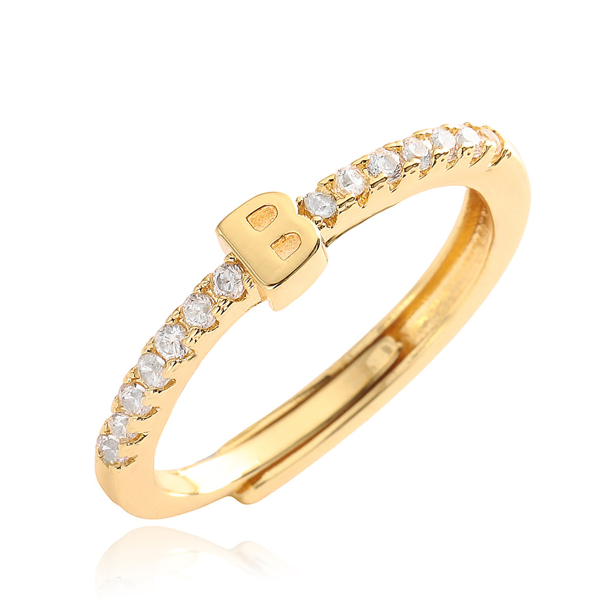 Anello in Rame Geometria Minimalista con Placcatura in Oro 18K e Zirconia Cubica, Design Regolabile a Lettera per Donna