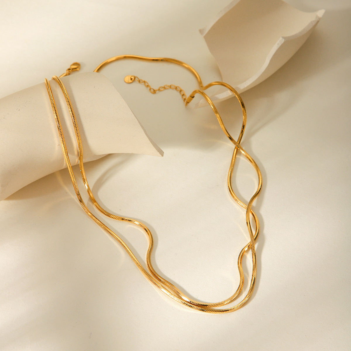 Ins Style Double Layer 18K Gold Plated Geometric Snake Chain Stainless Steel Necklace for Women