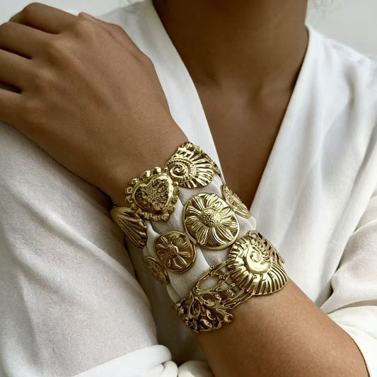 Elegante Bracciale rigido in acciaio inossidabile a foglia irregolare geometrica larga