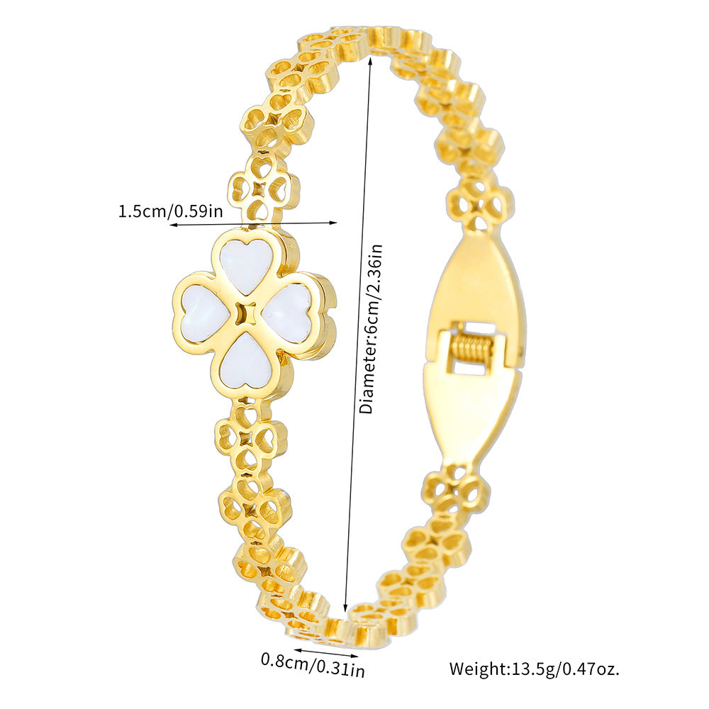 Geometric Round Titanium Steel Bracelet with Cubic Zirconia and Shell Design Plated Finish
