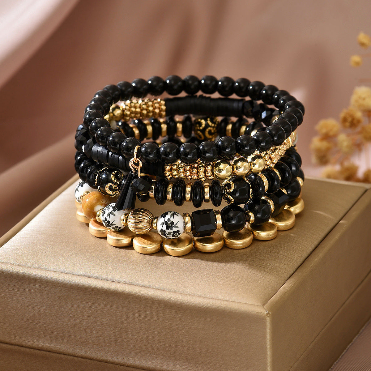 Bohemian Multi-Layer Crystal Acrylic Beaded Stretch Bracelet for Women