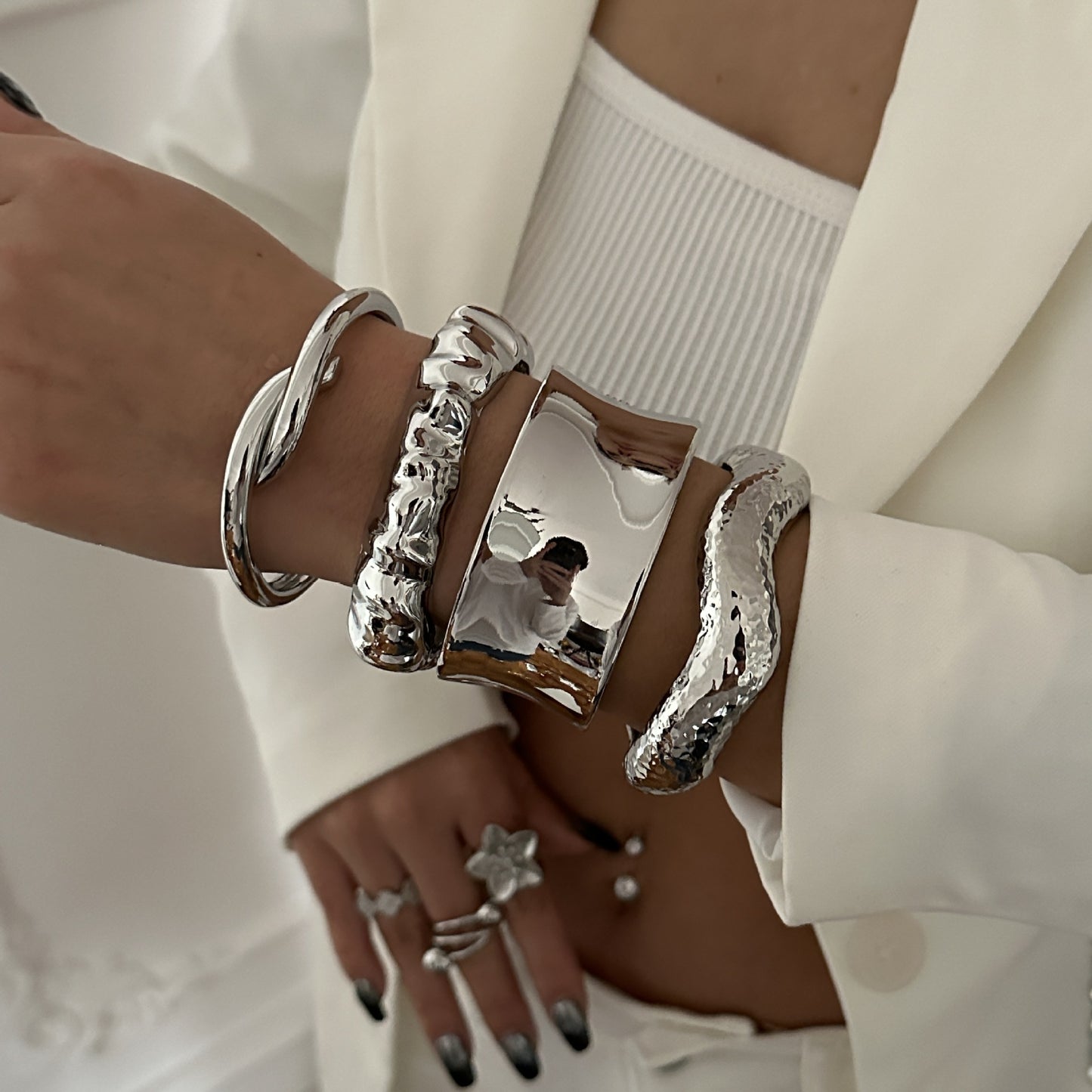 Bracciale a fascia aperta da donna in lega geometrica placcata alla moda