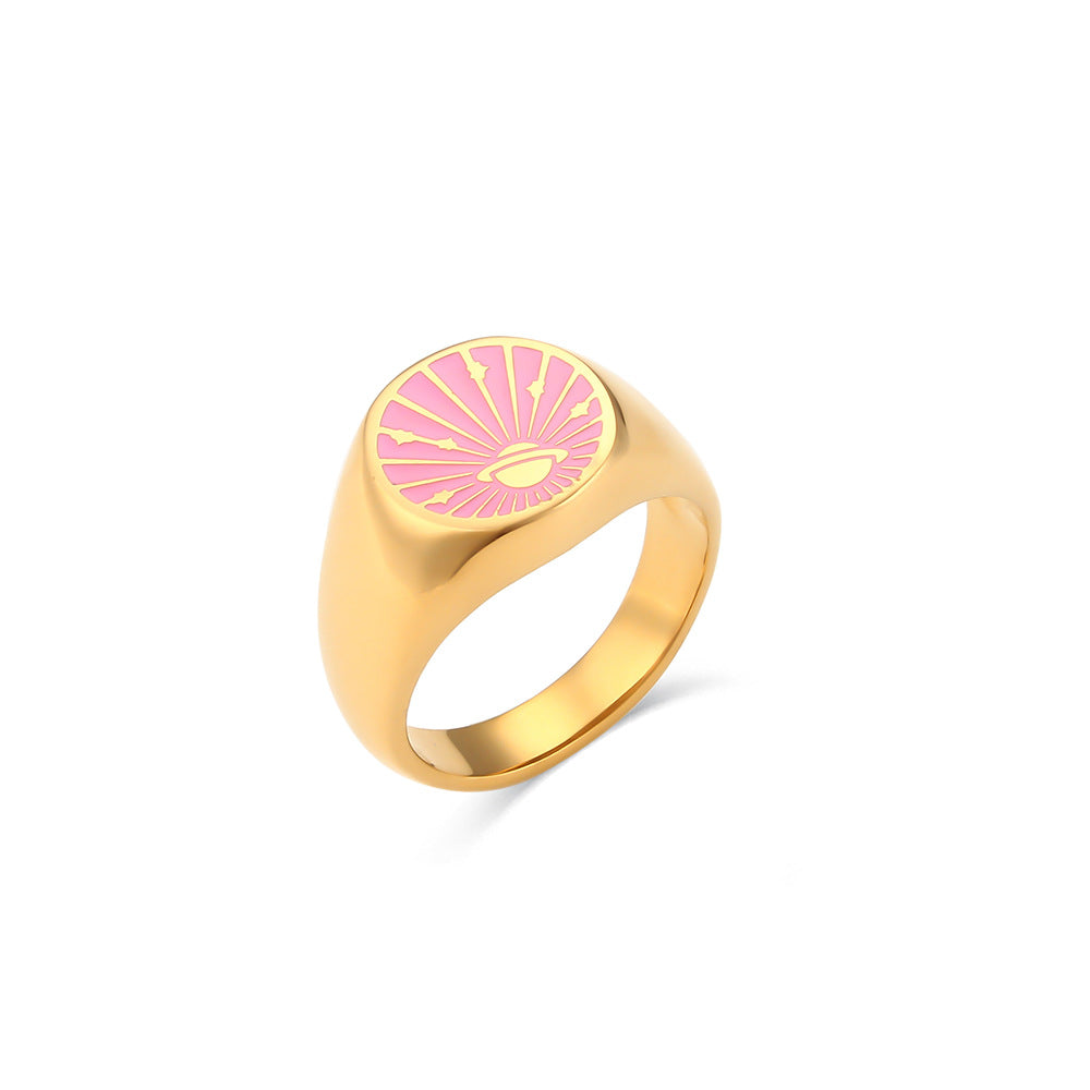 Anillo de mujer de esmalte con diseño de universo y planeta, chapado en oro de 18 quilates, de acero inoxidable geométrico, de inspiración vintage