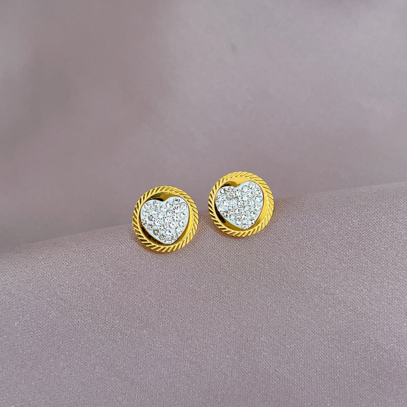 Minimalist Round Heart Titanium Steel Stud Earrings with Plating Finish for Women