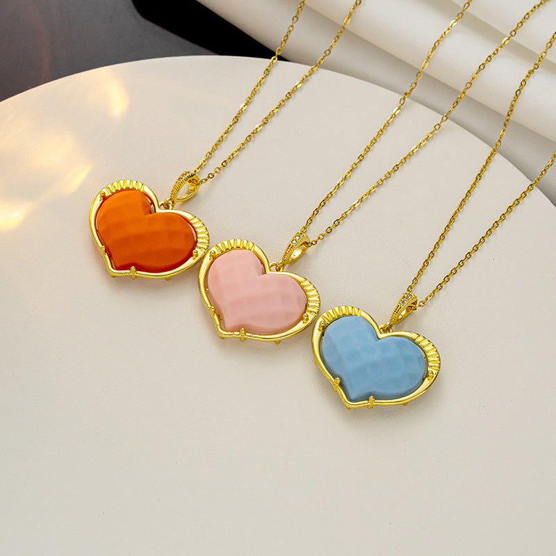 Cartoon Style Heart-Shaped Titanium Steel Pendant Necklace with Electroplated Finish on O-Chain for Women