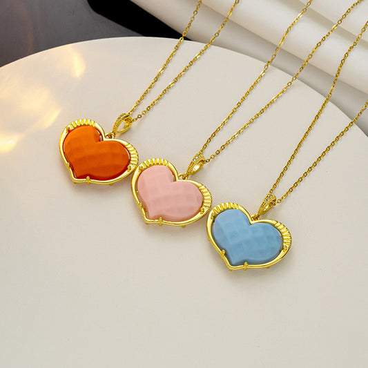 Collana con ciondolo a forma di cuore in acciaio al titanio stile cartoon con finitura galvanizzata su catena a O da donna