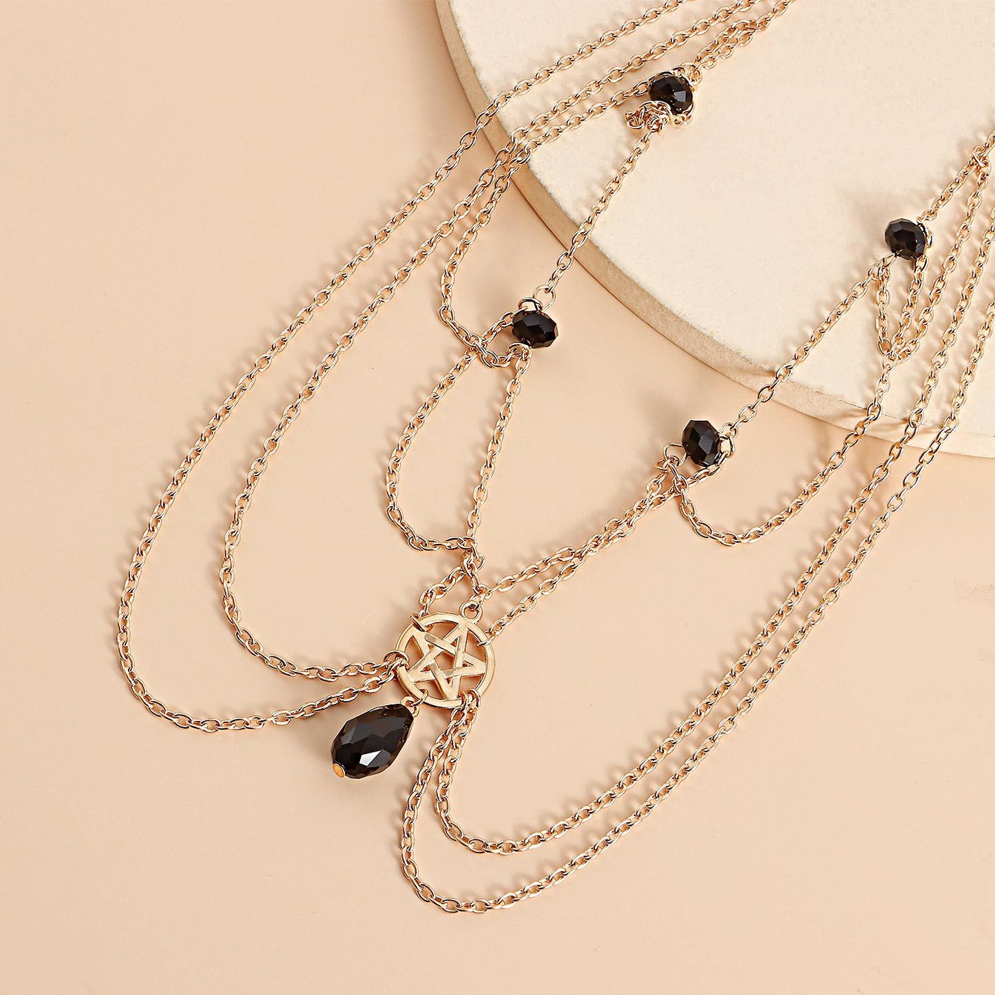 Multi-Layer Star Head Chain for Women Alloy Hair Accessory with Crystal Accents Geometric Tartan Pattern Headband Hair Band