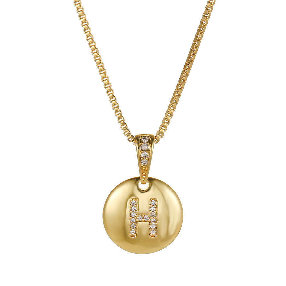Vintage Sweet Geometric Letter Brass Inlay Cubic Zirconia Necklace Box Chain for Women