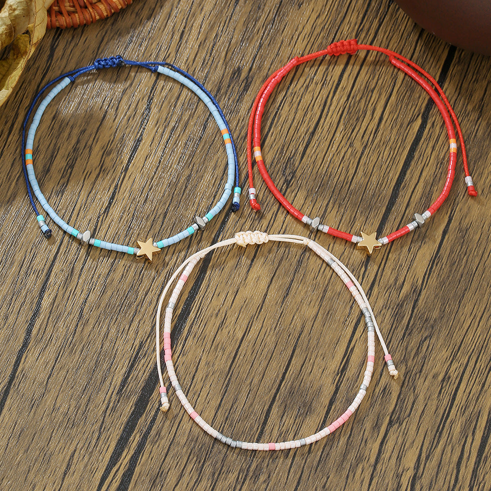 Bohemian Multi-Layer Geometric Round Glass Bead and Crystal Bracelet for Women