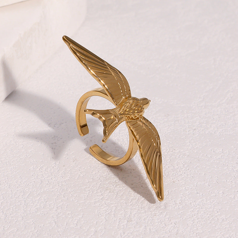 Minimalist Bird-Shaped Stainless Steel Open Ring with Plated Finish for Women