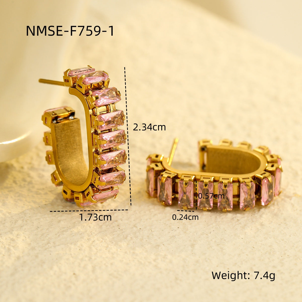 Aretes Minimalistas en Forma de U de Acero Inoxidable con Incrustaciones de Circones y Baño de Oro de 18K para Mujer