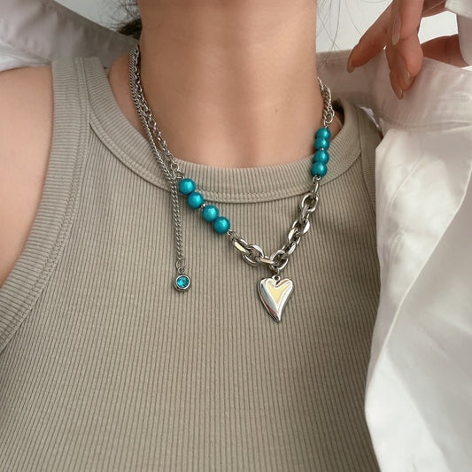 Collar minimalista de acero de titanio con corazón y colgante de aleación galvanizada para mujer y hombre