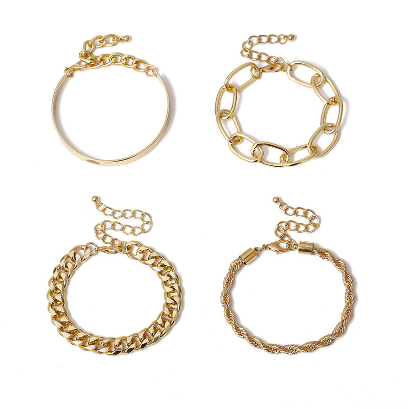 Set di braccialetti impilabili da donna in lega placcata, geometrici audaci e attorcigliati