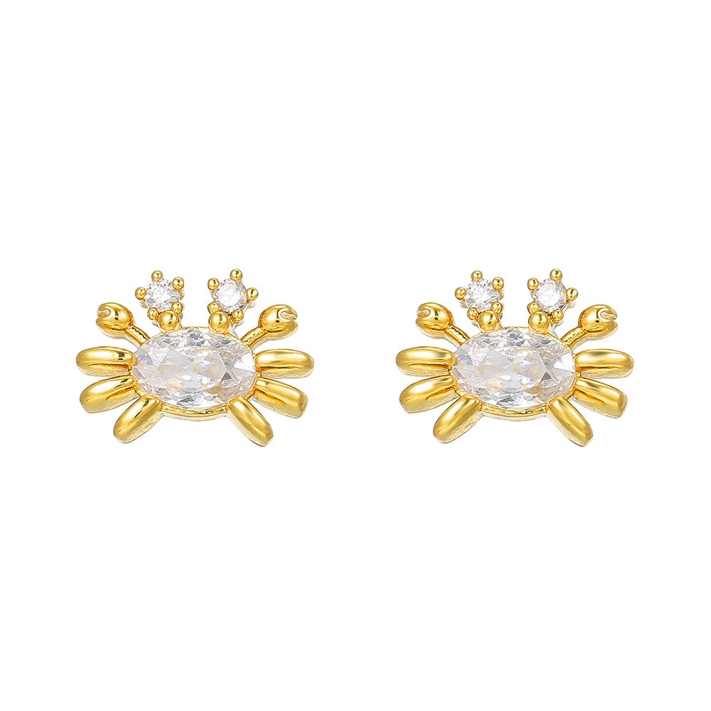 Fashion OL Octopus Shell Conch Starfish Turtle Ear Studs for Women with Copper Base and Gold Plating Featuring Rhinestone Accents