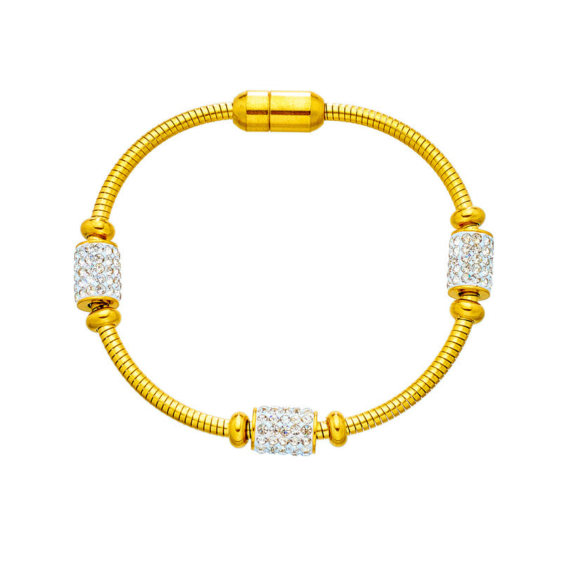 Creative Geometric Round Rhinestone Stainless Steel Bracelet with Magnetic Clasp