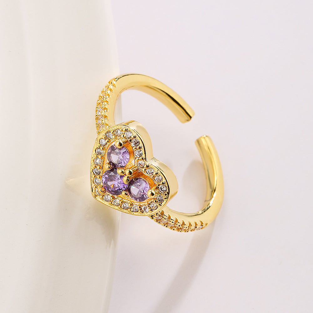Elegante Anello Aperto da Donna Geometrico in Stile Francese Realizzato in Ottone con Placcatura in Vero Oro e Zirconi Micro-Incastonati