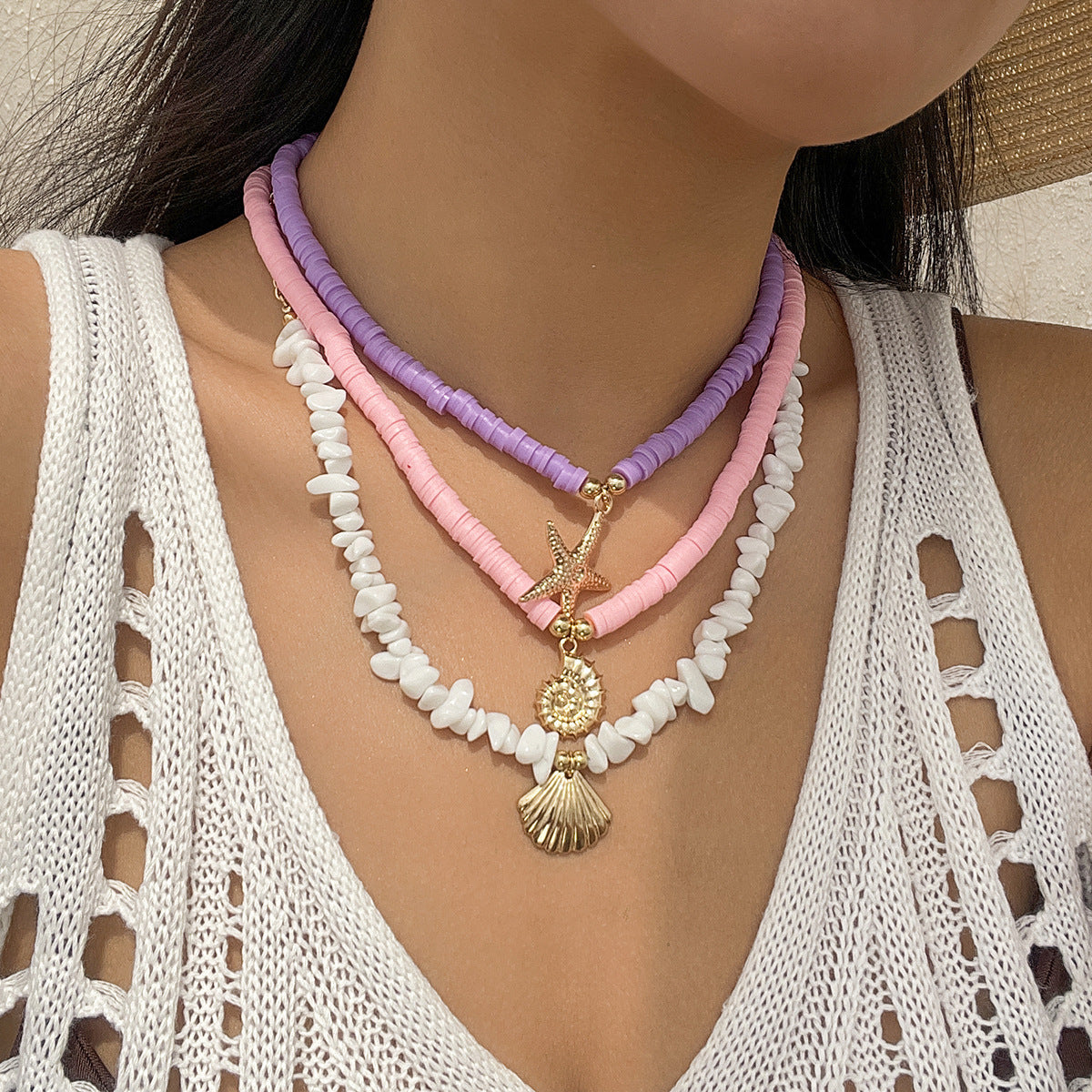 Sweet Star Geometric Zinc Alloy Plated Necklace with Turquoise and Beads for Women