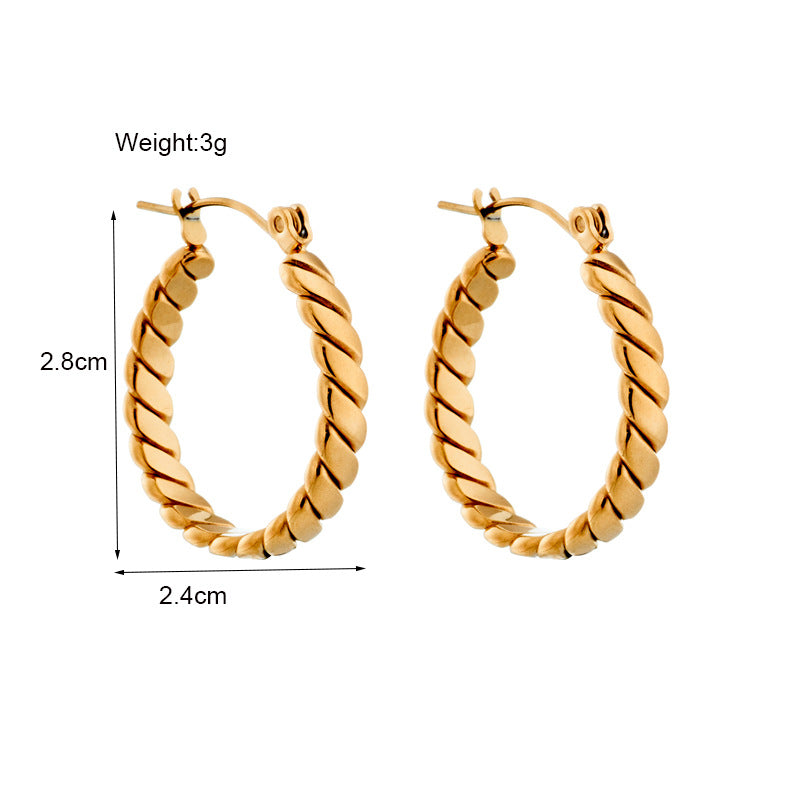 Minimalist Geometric Titanium Steel Gold-Plated Hoop Earrings for Women with Thick Twisted Rope Design
