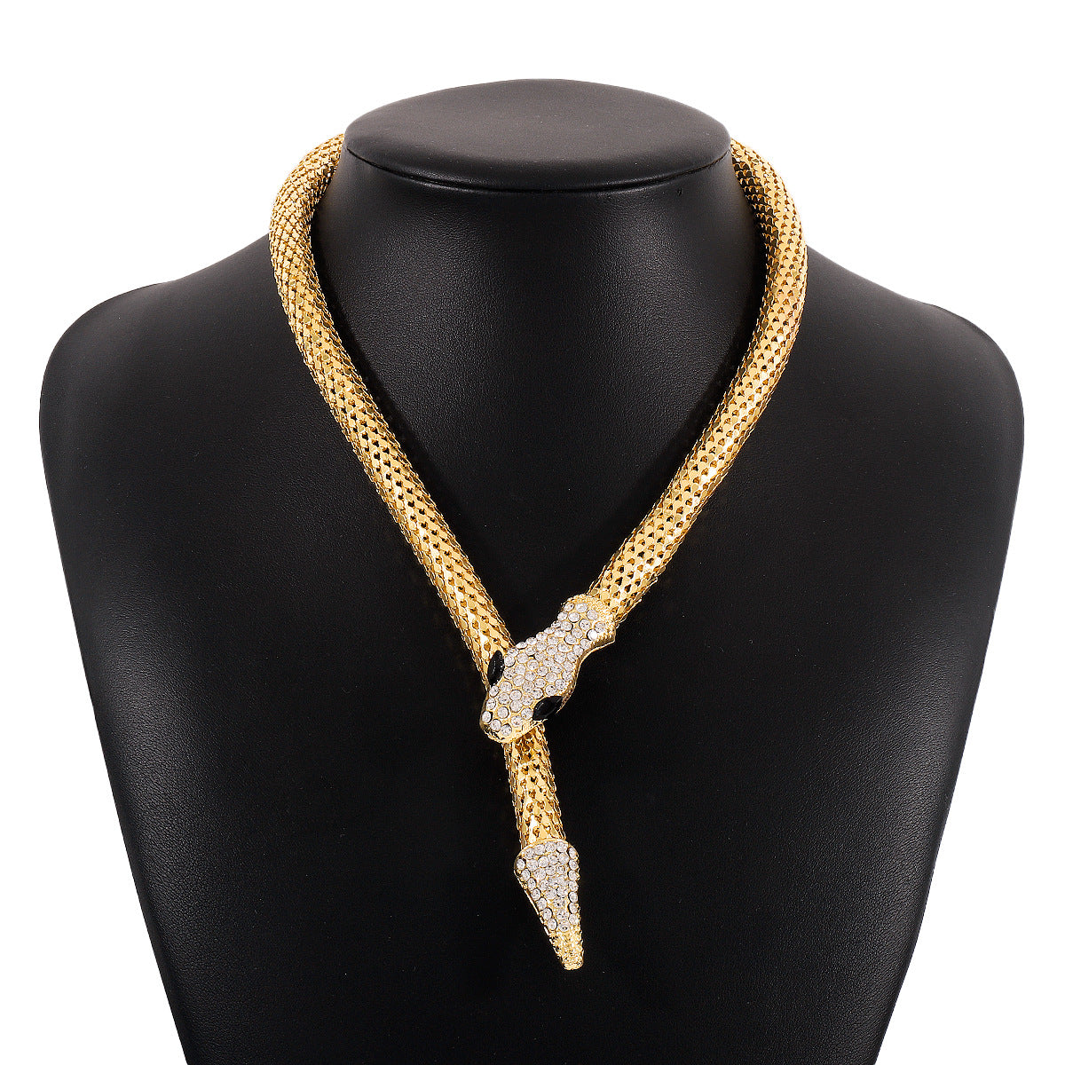Collar para mujer de estilo punk vanguardista con serpiente geométrica, aleación galvanizada y detalles de diamantes de imitación