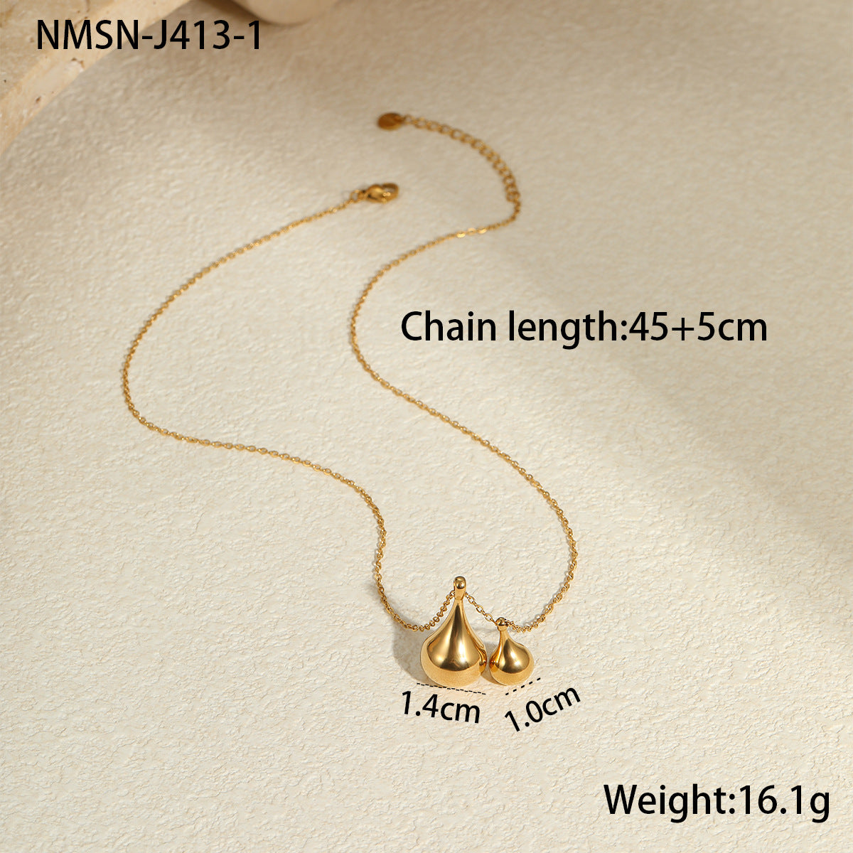 Fashionable Waterdrop-Shaped Stainless Steel Pendant Necklace with Plated Finish for Women, Minimalist Geometric Design, Lightweight Luxe Style