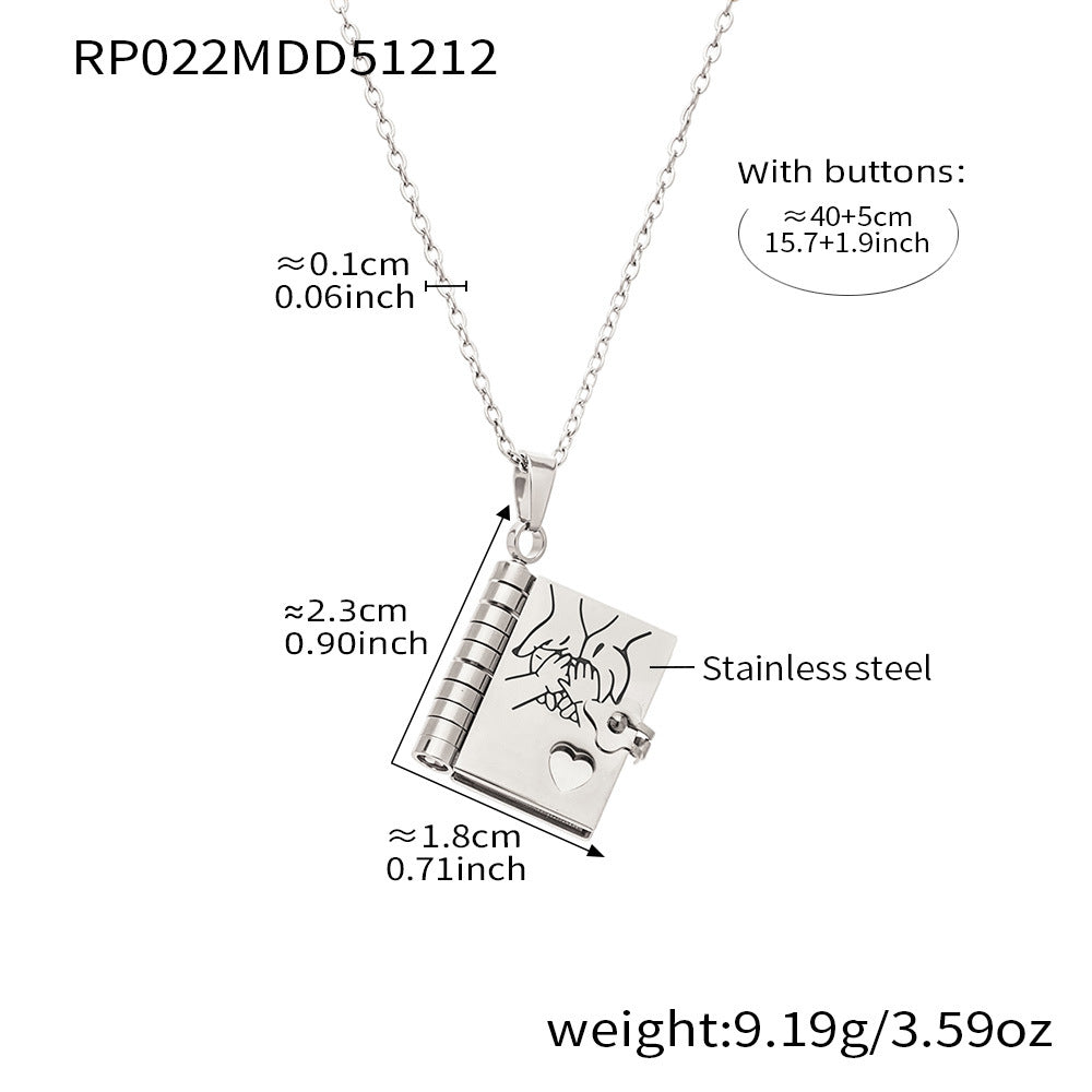 Minimalist 18K Gold Plated Geometric Book Pendant Stainless Steel Necklace for Women