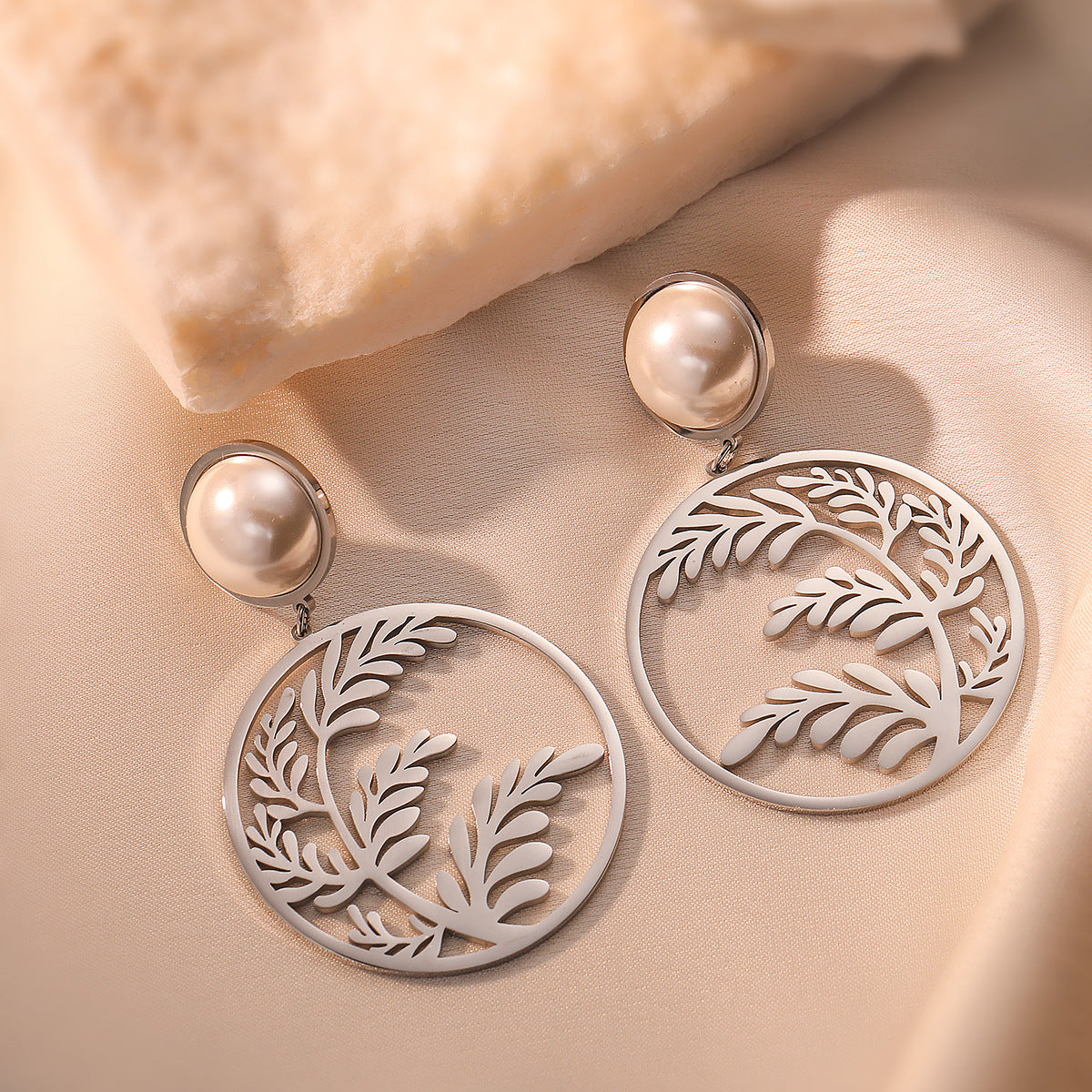 Minimalist Geometric Asymmetrical Leaf-Shaped Titanium Steel Earrings for Women with Real Gold Plating