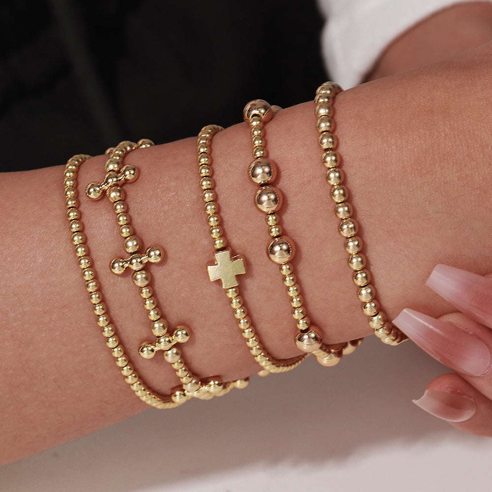 Fashion Round Cross Beaded Stretch Bracelet for Women