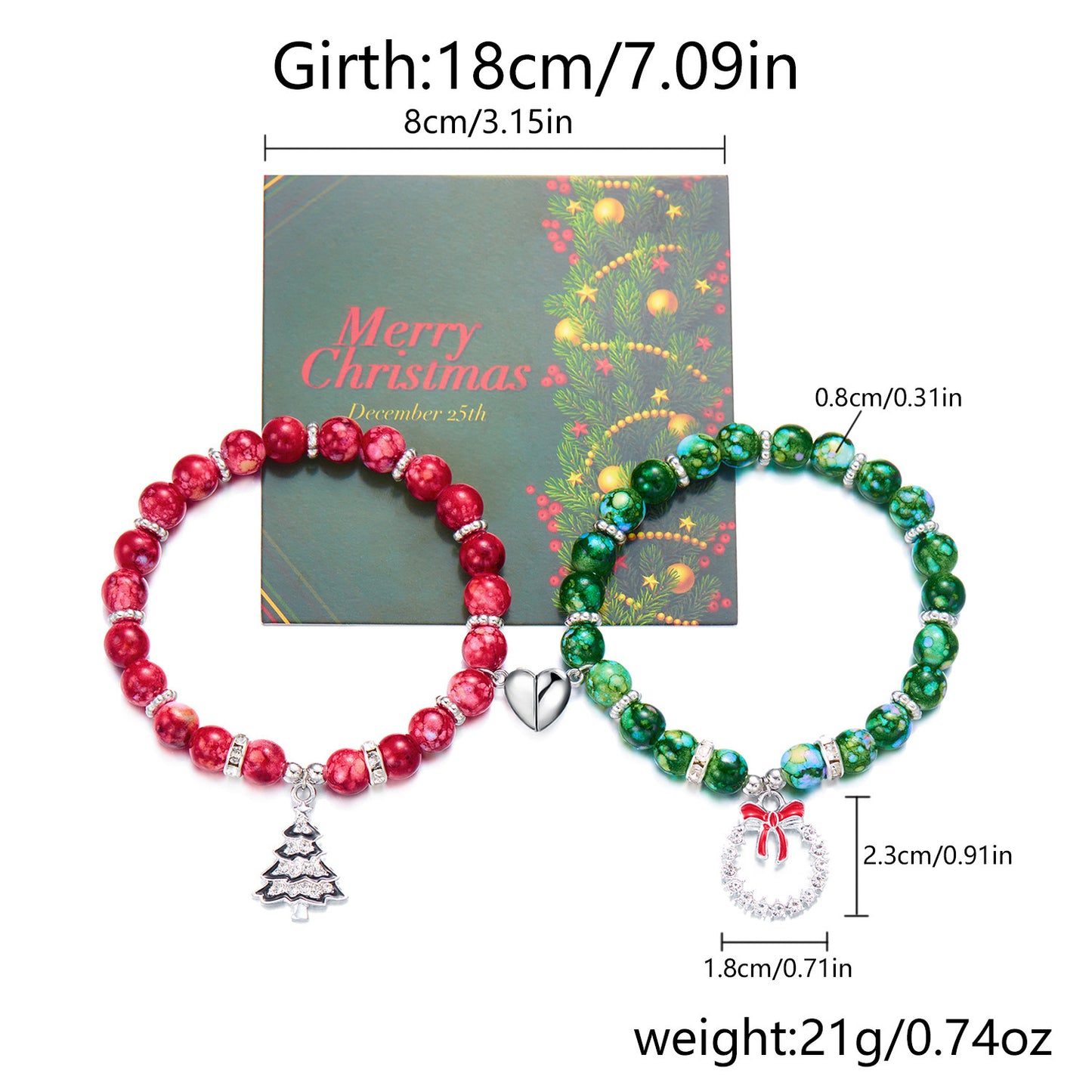 Pulsera magnética de resina con cuentas de Fashion-Commuter con diseño de Papá Noel y corona floral para mujer