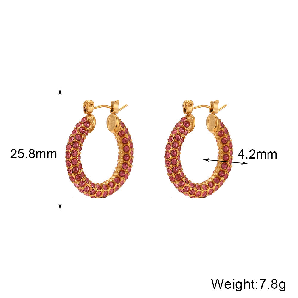 Orecchini a perno da donna minimalisti retrò geometrici in acciaio inossidabile placcato oro 18 carati con zirconi colorati