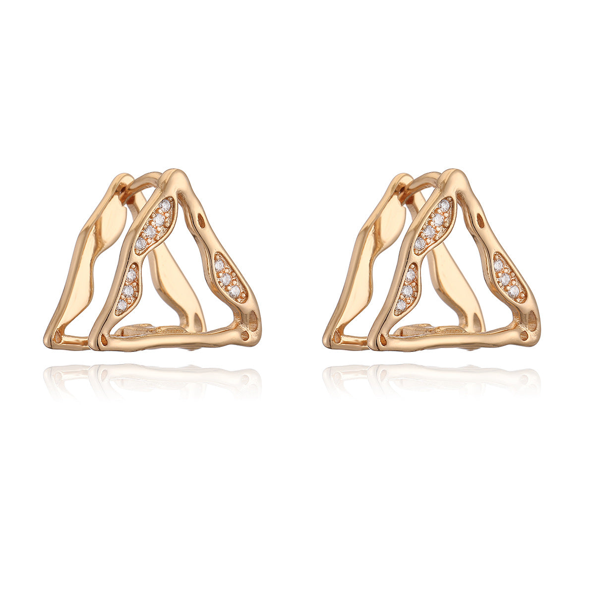Orecchini da donna minimalisti geometrici a traforo in rame placcati oro 18K con accenti di zirconi