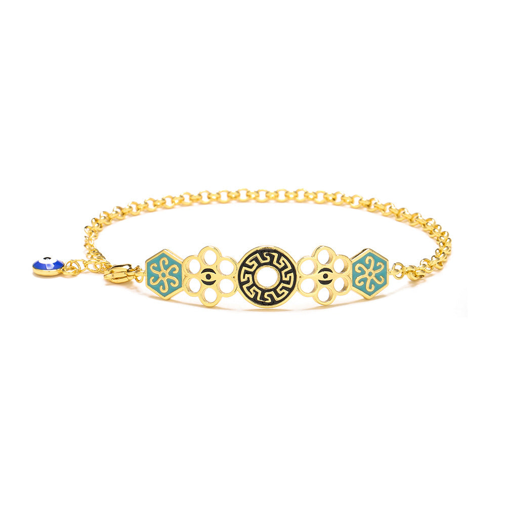 Bohemian Style Geometric Copper Bracelet with 18K Gold Plating and Enamel Finish for Women