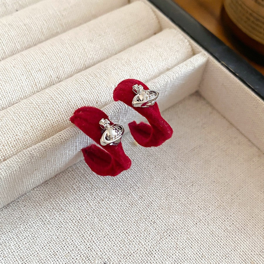 Retro Minimalist Geometric Resin Earrings with Zirconia Accents and 925 Silver Posts for Women
