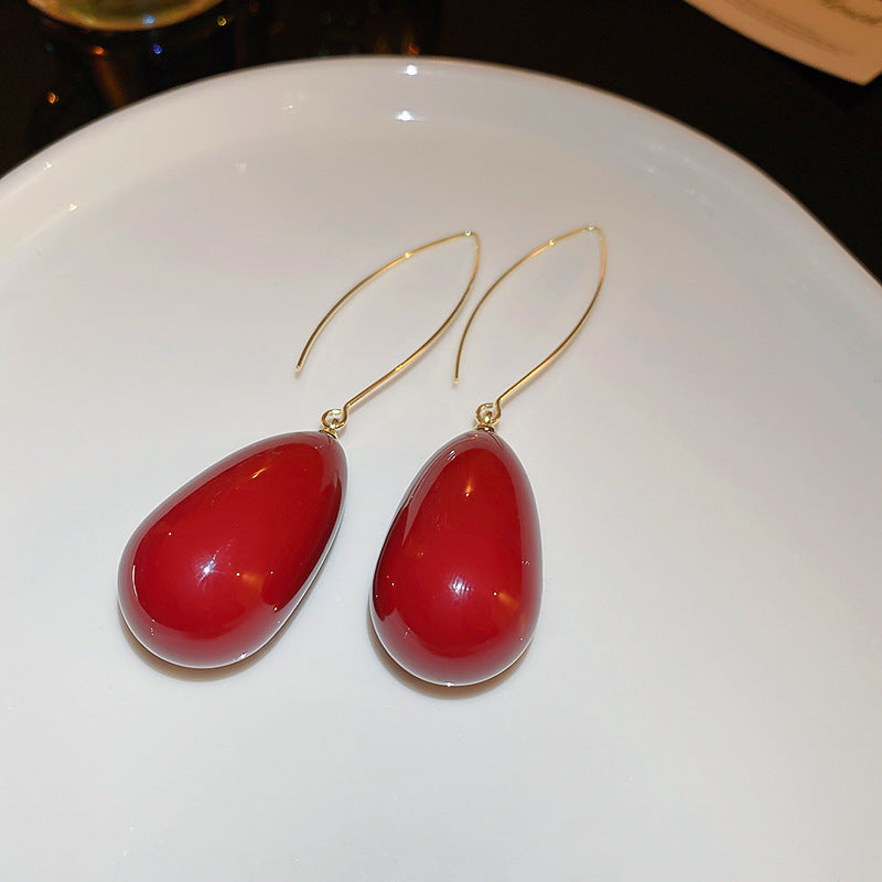 Elegant Geometric Dangle Stud Earrings for Women with Red Tassels, Alloy Base and Gold Plated Finish
