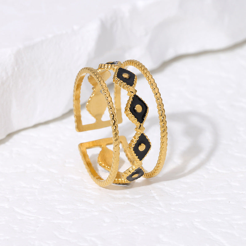 Anillo Ajustable de Acero Inoxidable con Esmalte de Ojo Turco a la Moda y Acabado de Acero de Titanio para Mujer