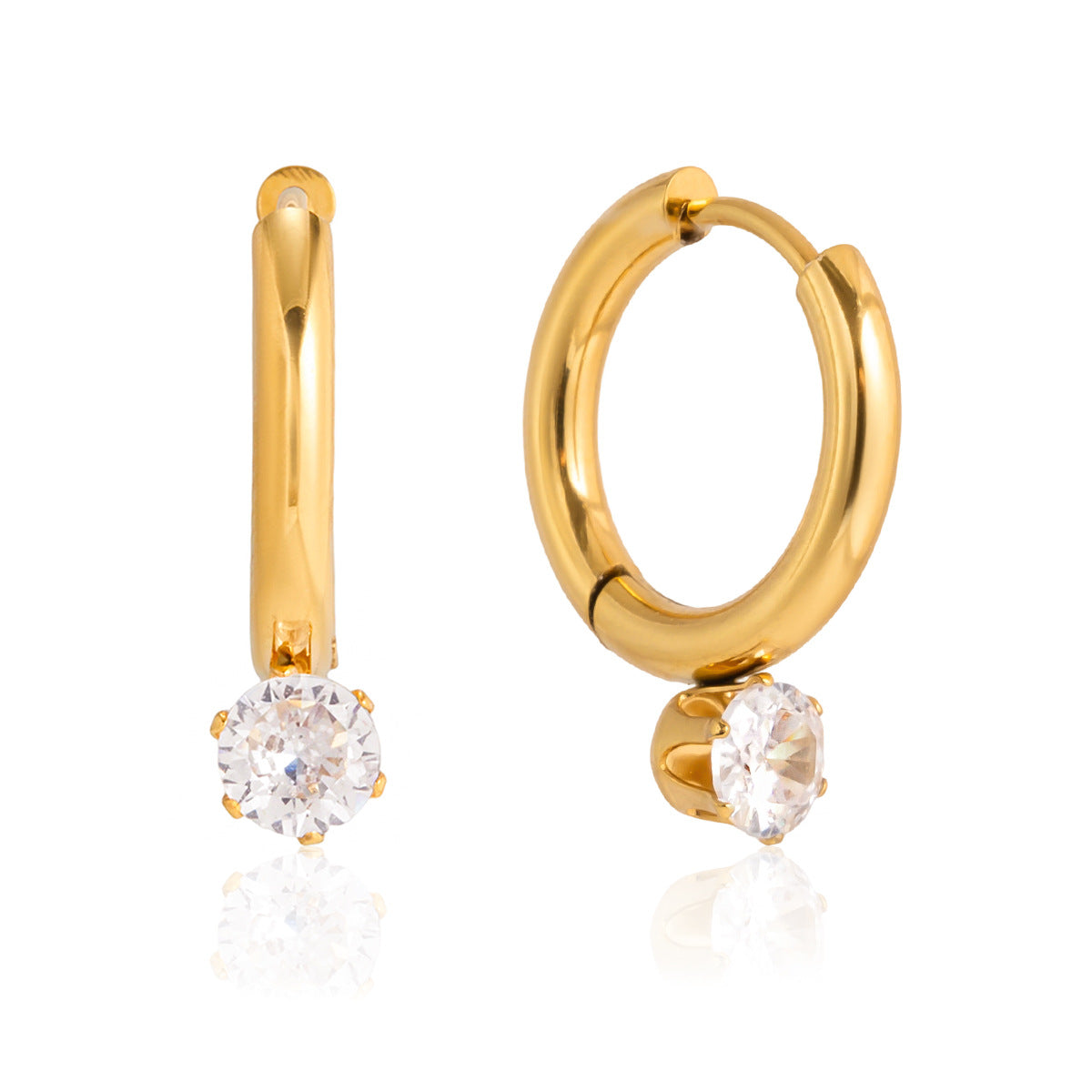 Elegant Geometric Stainless Steel Cubic Zirconia Hoop Earrings for Women