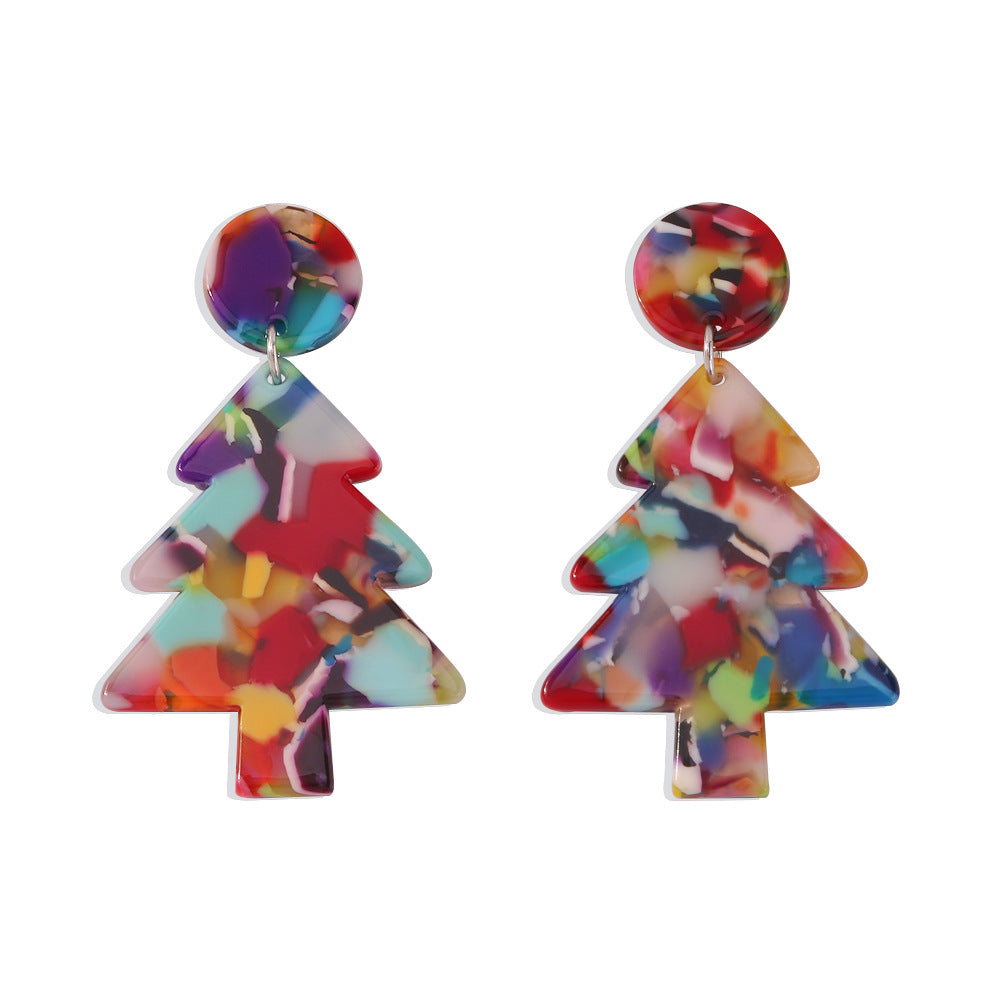 Aretes de árbol de Navidad Sweet-Edgy geométricos de aleación y resina con acabado galvanizado para mujer