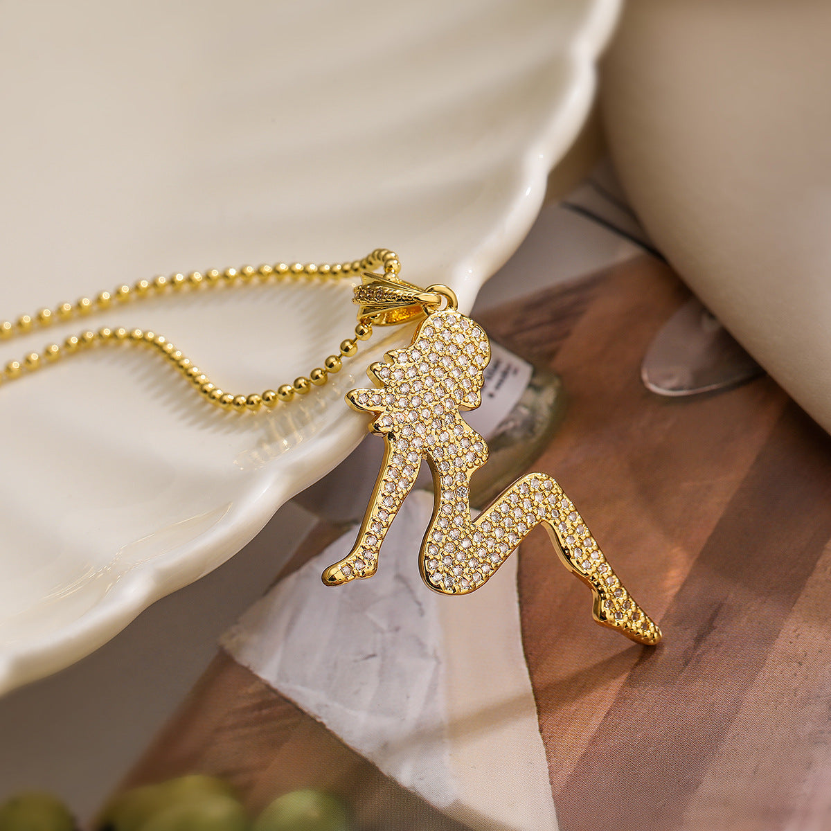Minimalist Geometric Pendant Necklace for Women with Copper Base Plated in 18K Gold and Zircon Accents
