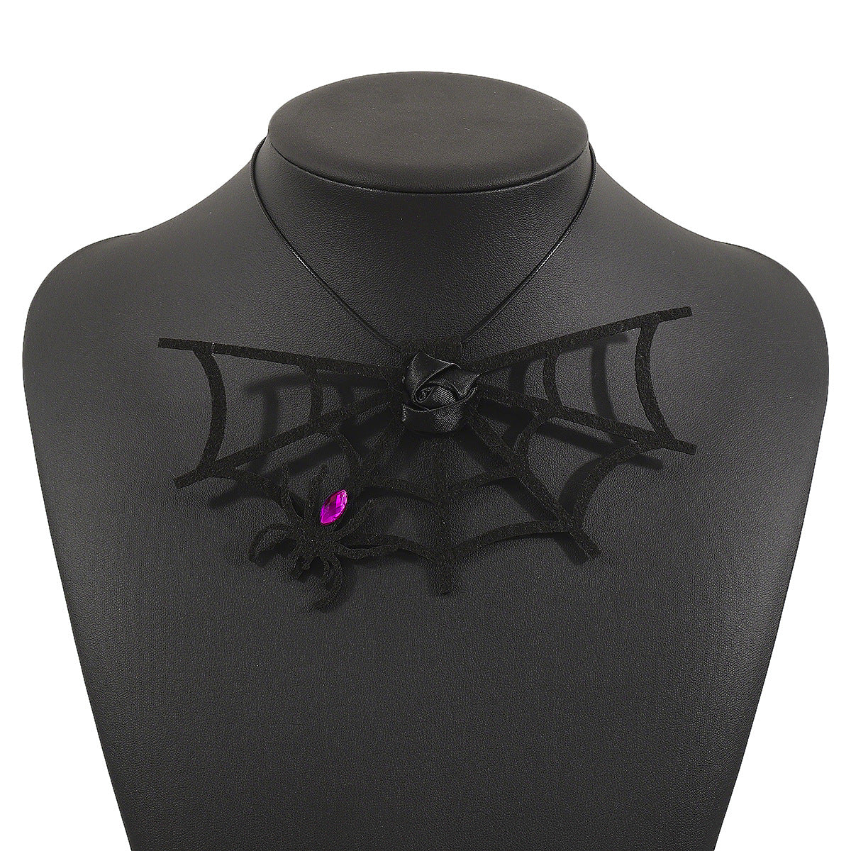 Collar colgante de telaraña de Halloween vanguardista para mujeres y hombres con fieltro y cadena de cuerda, acabado galvanizado, estilo gótico dulce-fresco