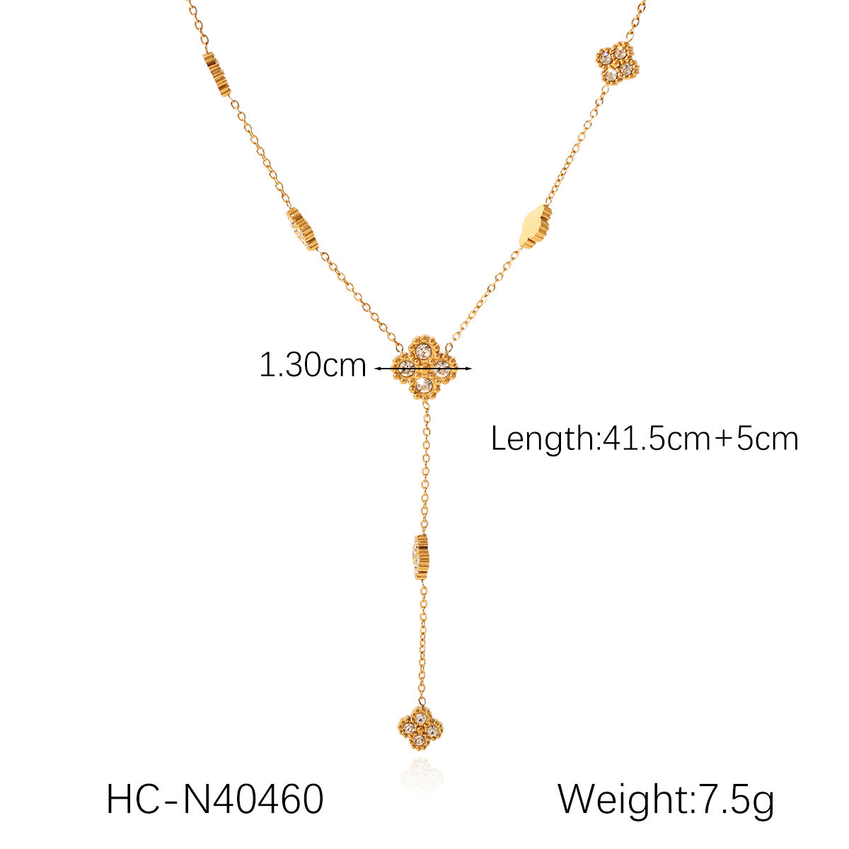 Minimalist 18K Gold Plated Stainless Steel Four-Leaf Clover Rhinestone Y-Necklace for Women