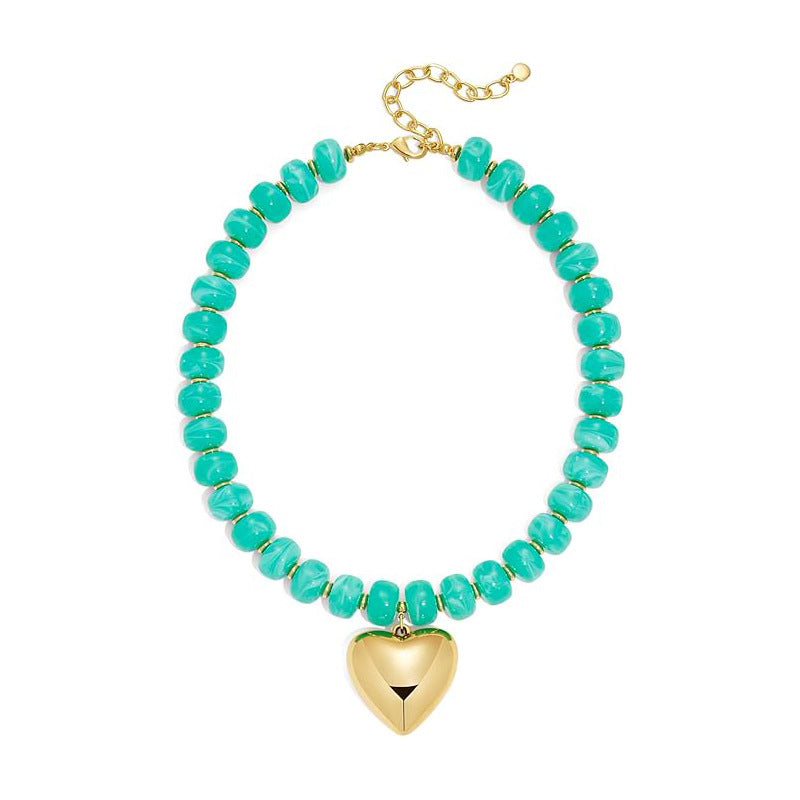 Luxury Heart Resin Pendant Acrylic Bead Necklace for Women