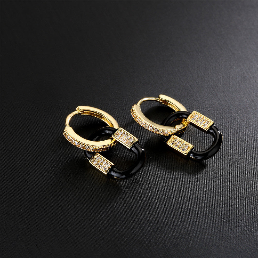 Vintage Minimalist Geometric Drip Oil Cubic Zirconia 18K Gold Plated Brass Earrings