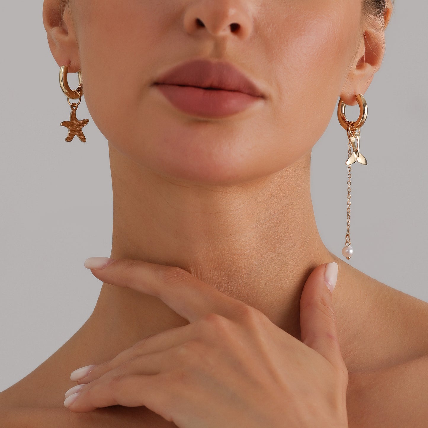Vintage Asymmetrical Dolphin Tail and Starfish Earrings in Zinc Alloy with Enamel Finish for Women