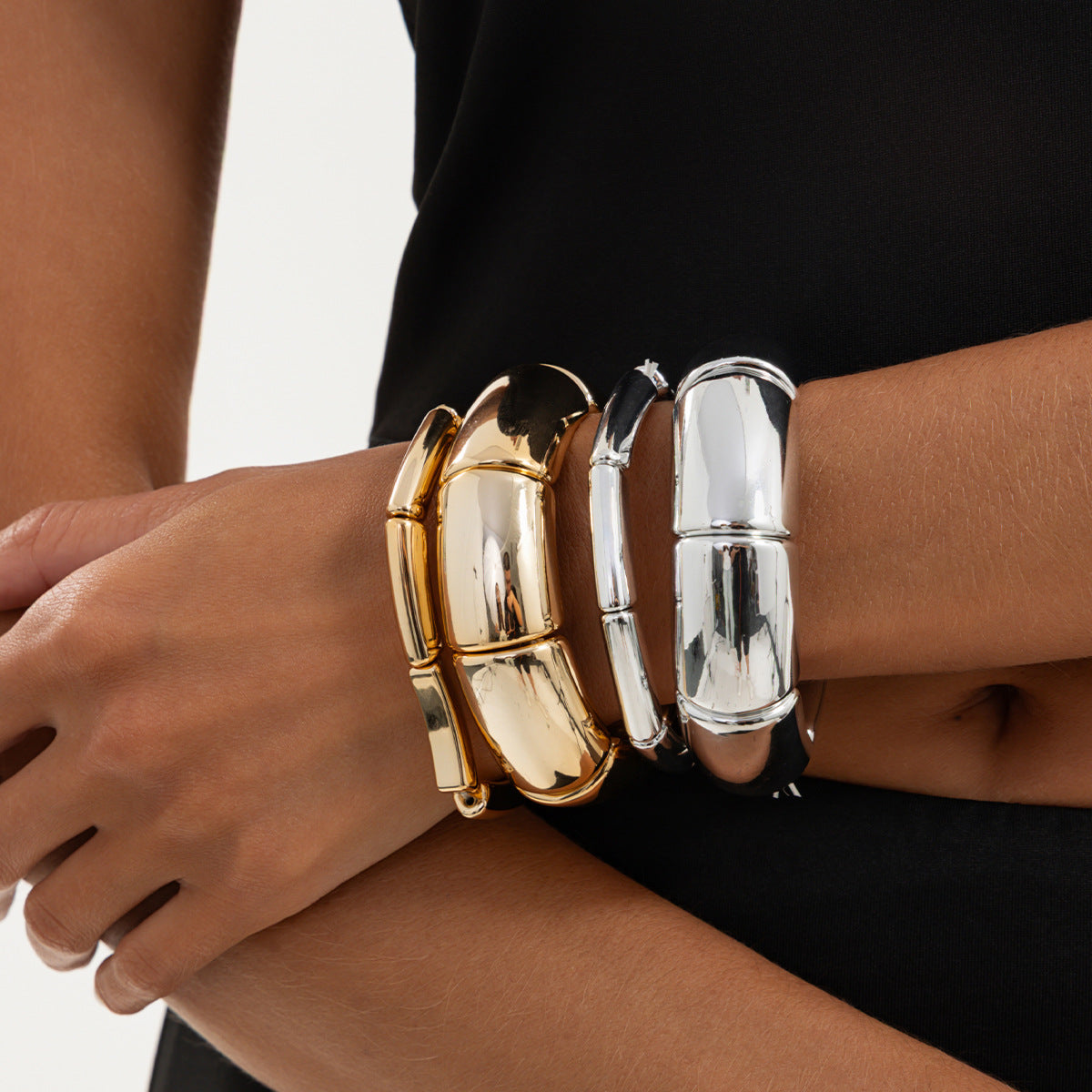 Minimalist Geometric Plated Acrylic Bamboo Segment Cuff Bracelet