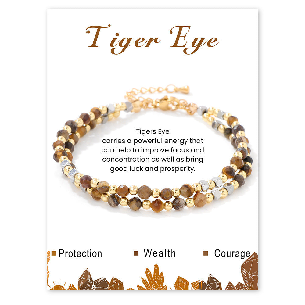 Faceted Amethyst Crystal Beaded Bracelet with 18K Gold Plated Stainless Steel Lobster Clasp Unisex