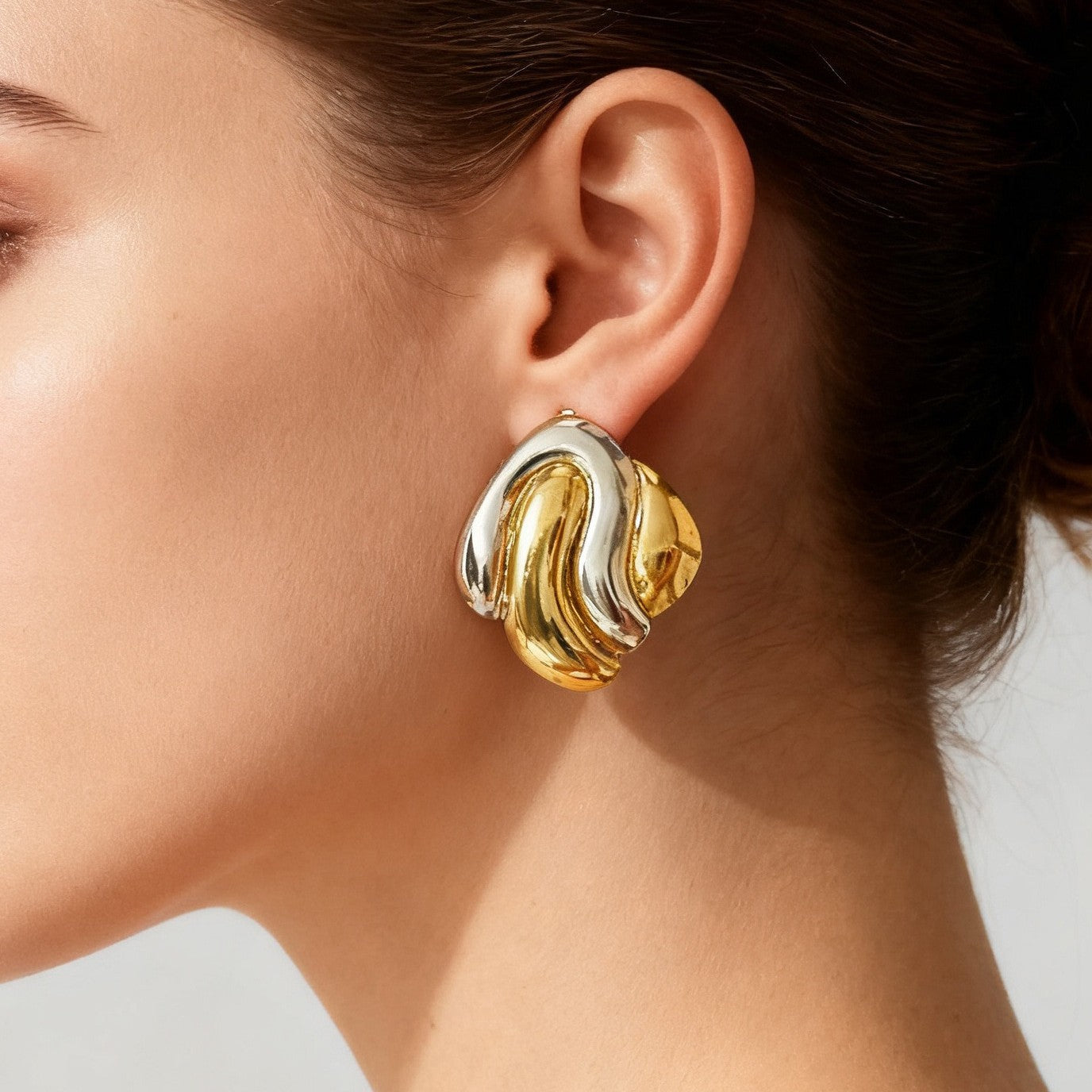 Elegant Two-Tone Geometric Irregular Stainless Steel Earrings for Women