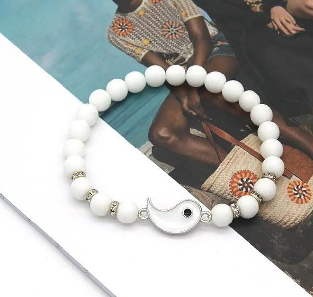 Minimalist Geometric Natural Turquoise Beaded Bracelet Unisex Yin Yang Tai Chi Charm