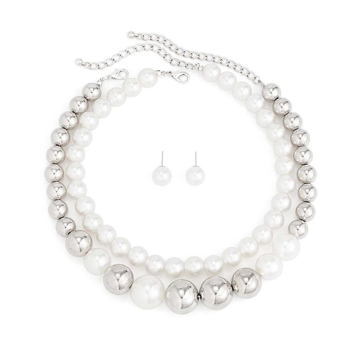 Punk Style Geometric Choker Necklace with Imitation Pearl Beads and Plated Finish
