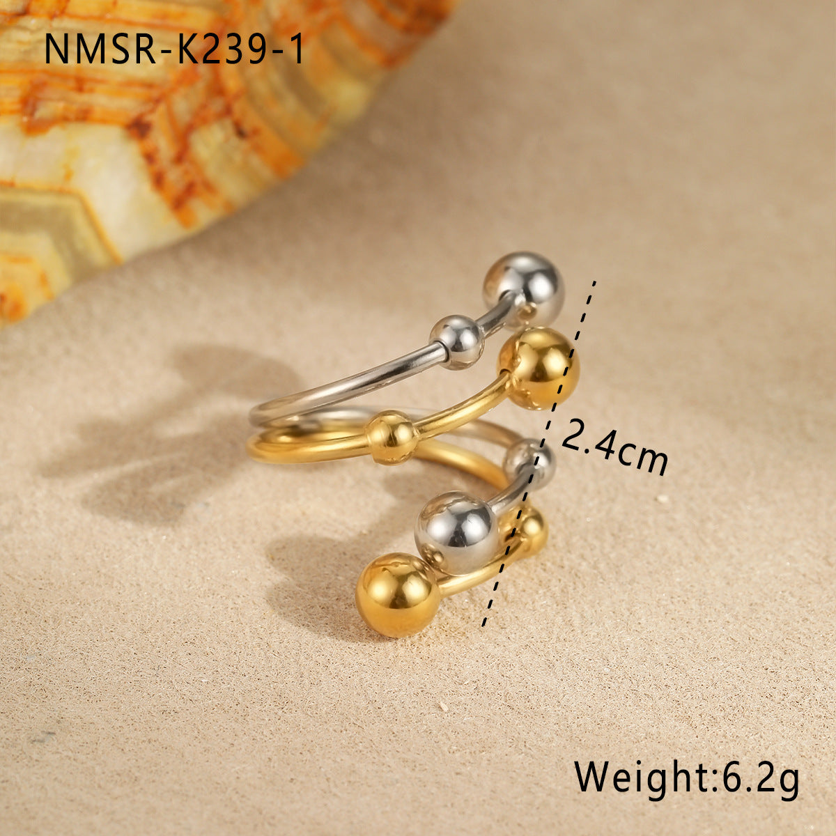 Anillo ajustable de acero inoxidable chapado para mujer con forma de onda minimalista